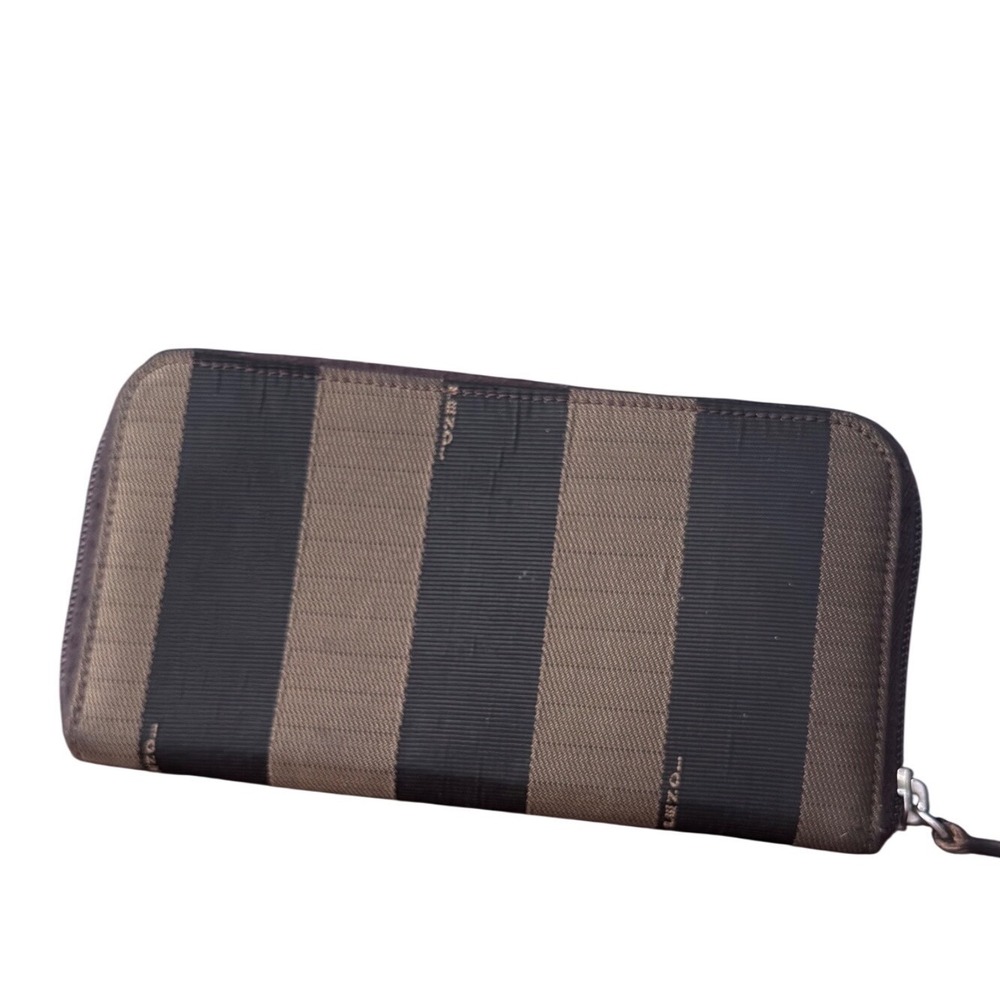 Fendi Pequin Striped Zip Around Continental Wallet Tobacco 2268-30878-098 4x7.5" - Picture 8 of 10